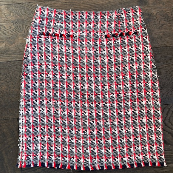 LK Bennet Danna Red Tweed Skirt with Fringe - Picture 1 of 7